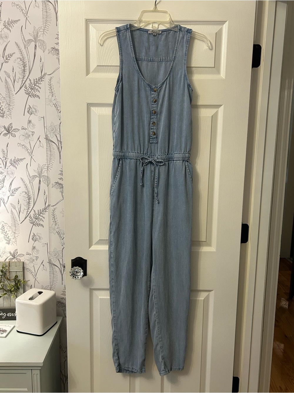 Wishlist Light Blue Sleeveless Denim-Style Jumpsuit small
